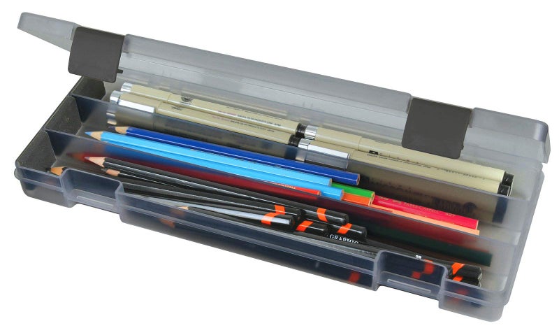 ArtBin 6900AB Pencil Utility Box, Art & Craft Organizer, [1] Divided Storage Box for Pens, Pencils, Markers, Paint Brushes, etc., Translucent Charcoal - Image 1